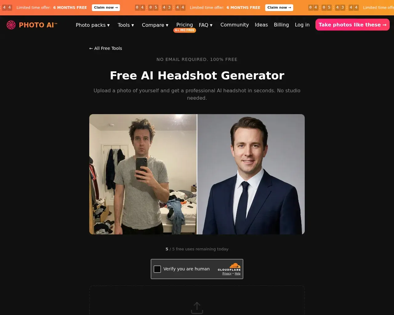Photo AI's AI Headshot Generator tool page