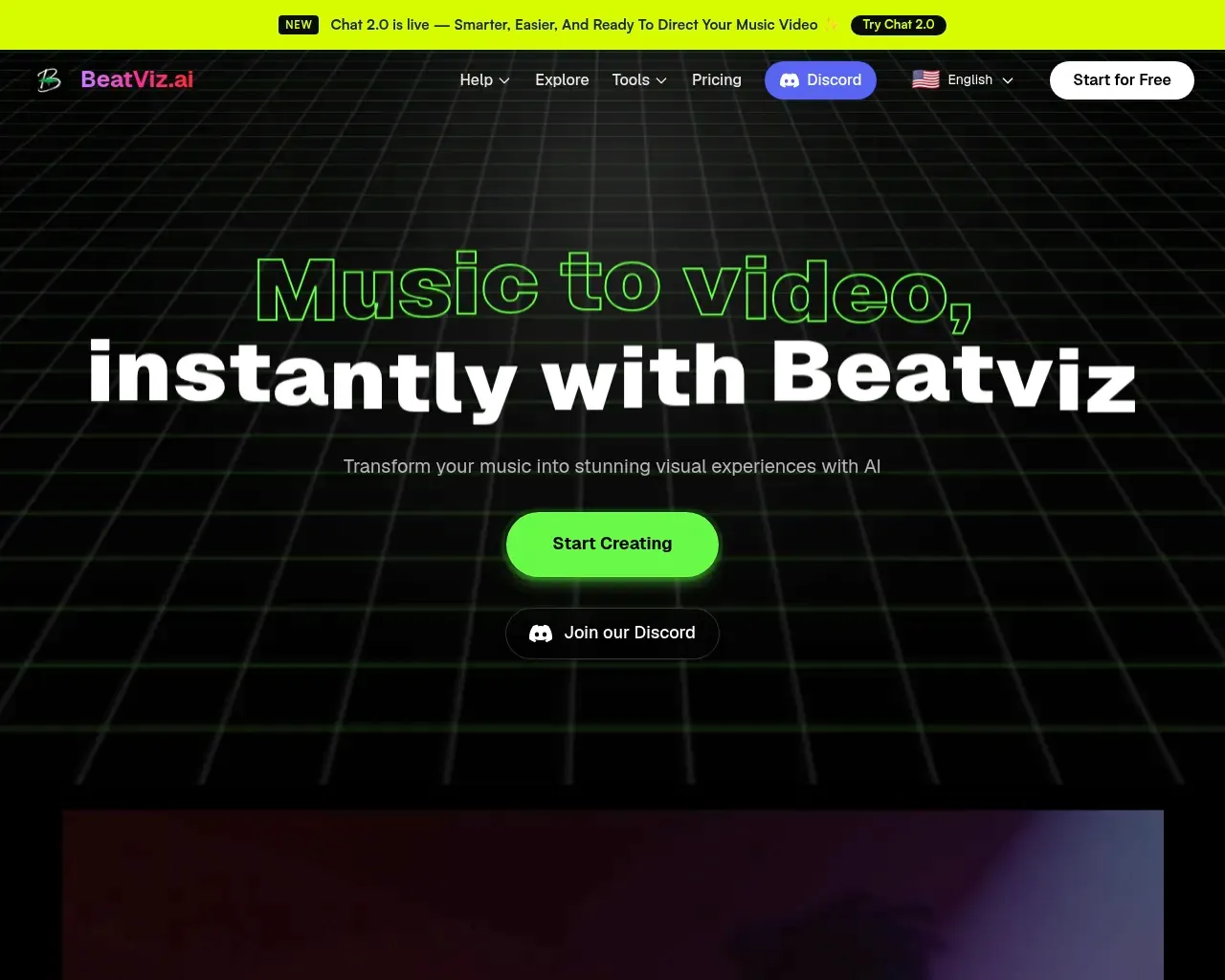 BeatViz Ai Music Video Generator homepage screenshot
