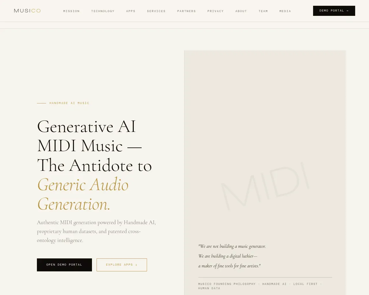 Musico homepage screenshot