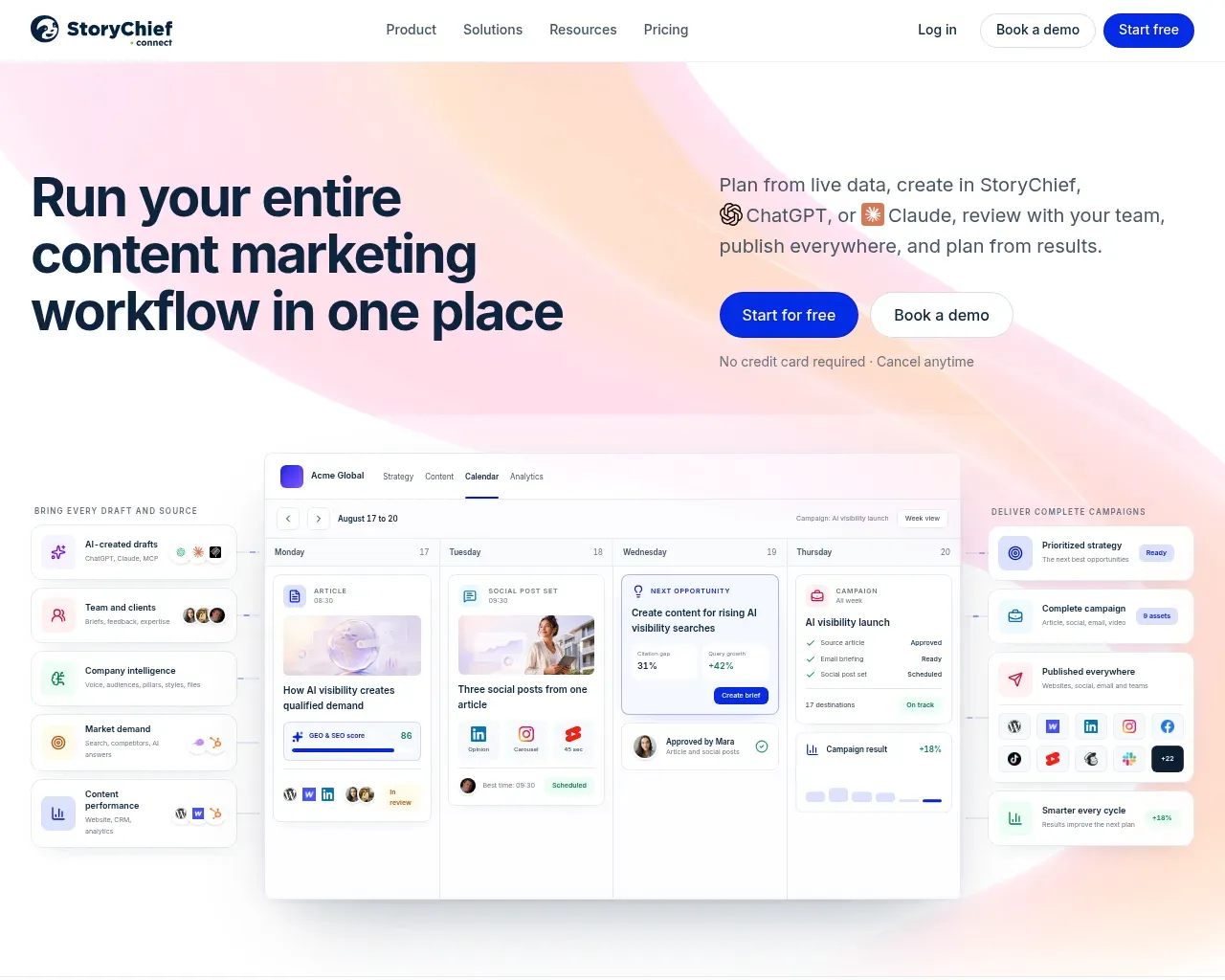 StoryChief homepage screenshot
