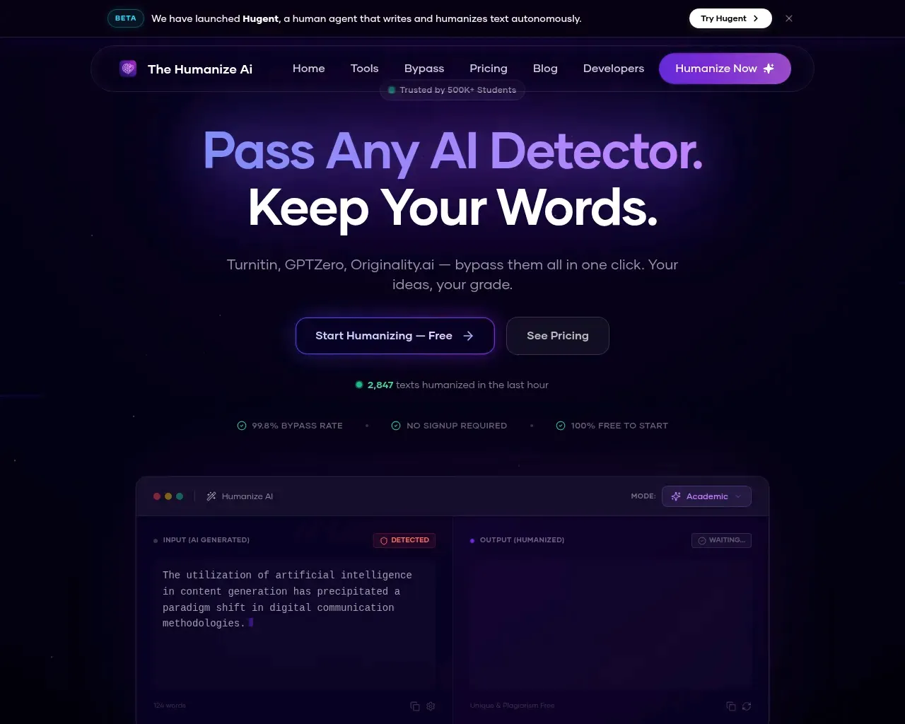The Humanize Ai Pro homepage screenshot