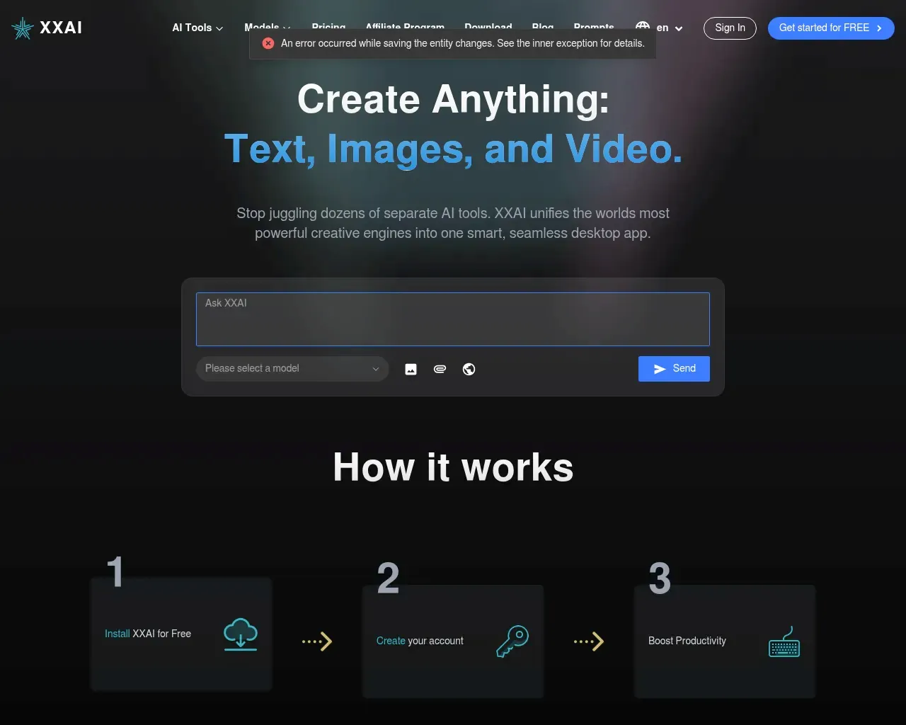 XXAI homepage screenshot