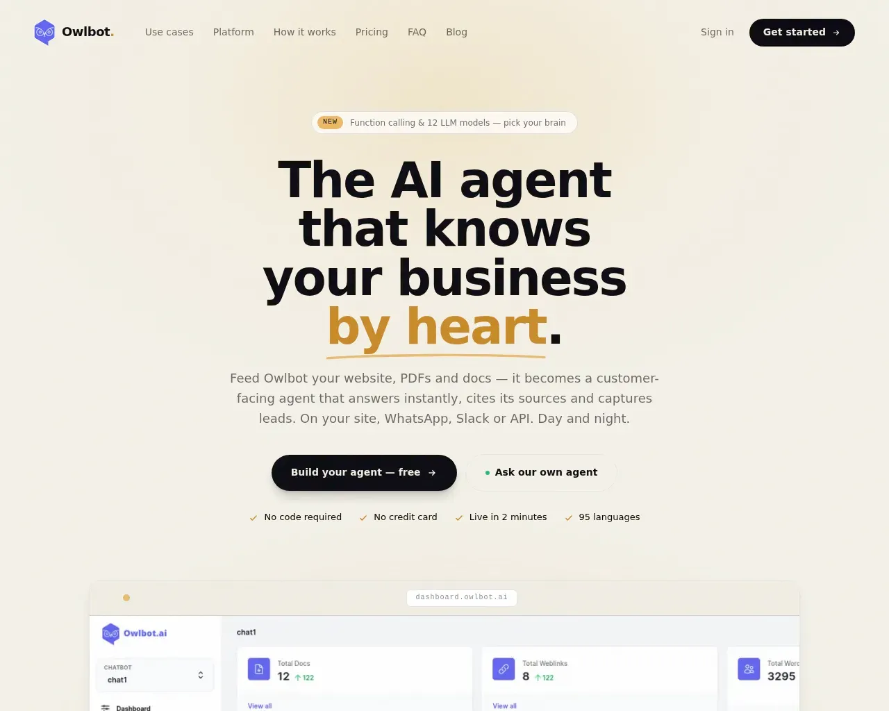 Owlbot homepage screenshot