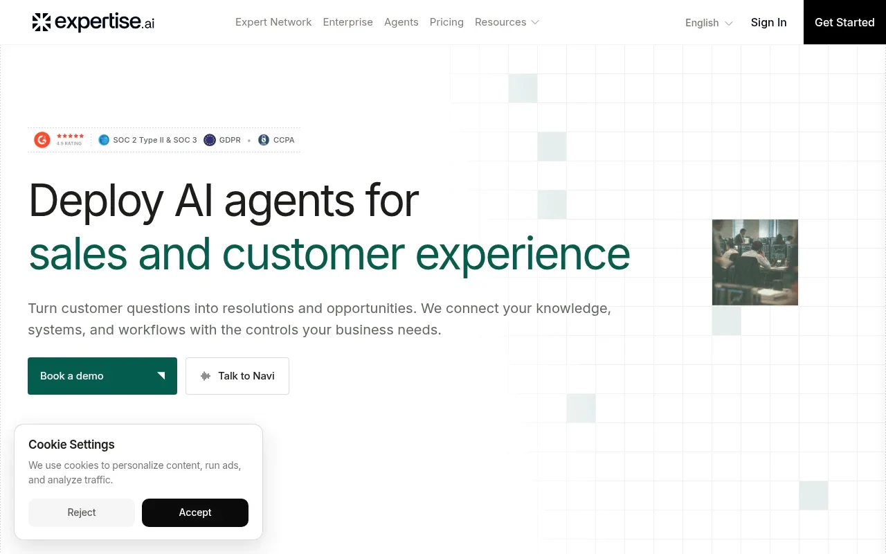 Expertise AI homepage showing its demand-conversion agent positioning