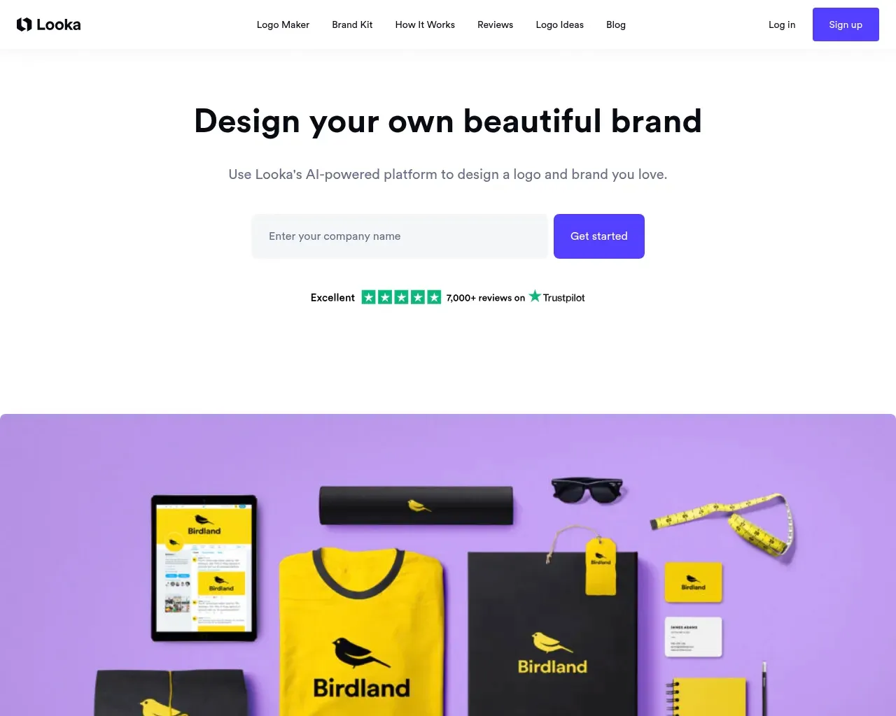 Главная страница Looka — платформа для логотипов и идентичности бренда на основе ИИ