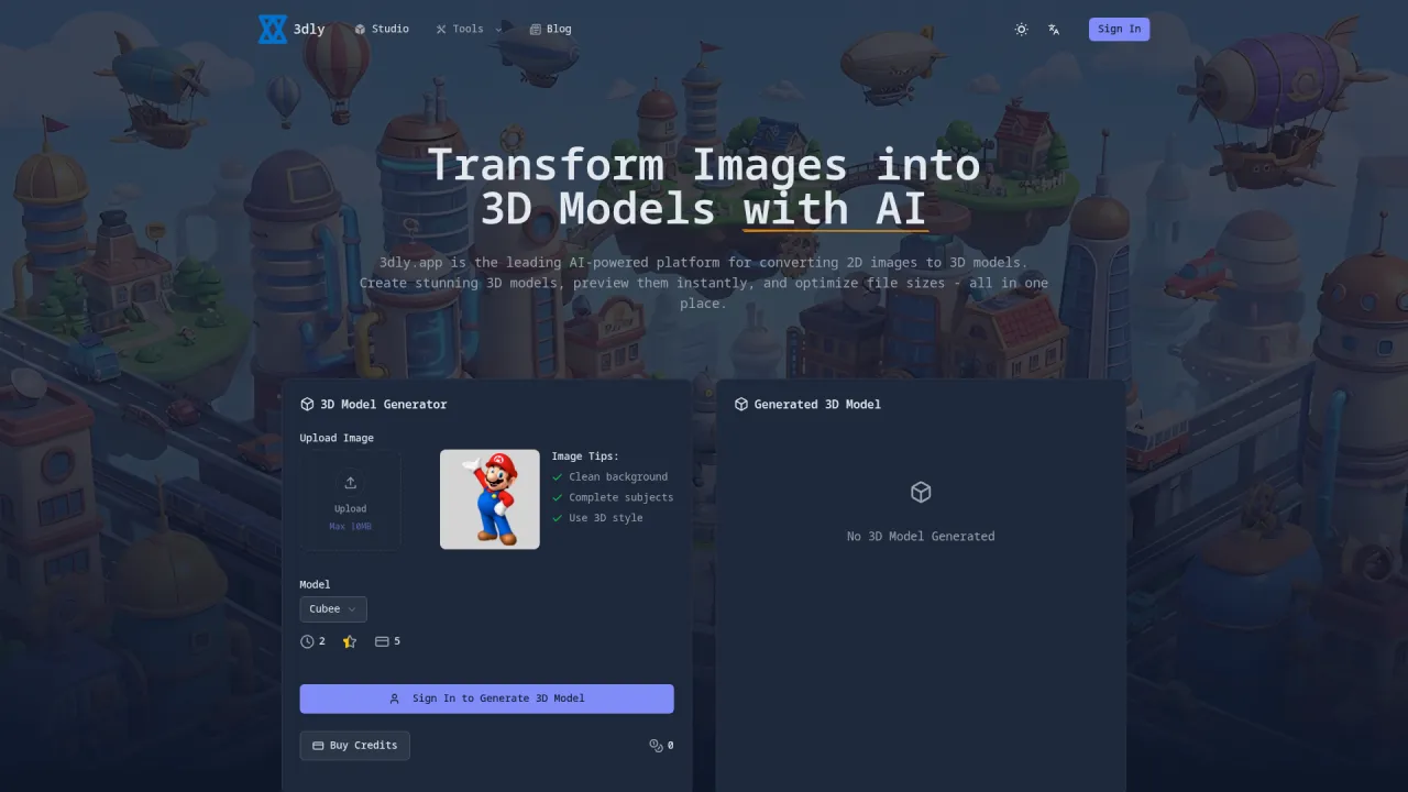 3dly.app - AI Image to 3D Model Generator
