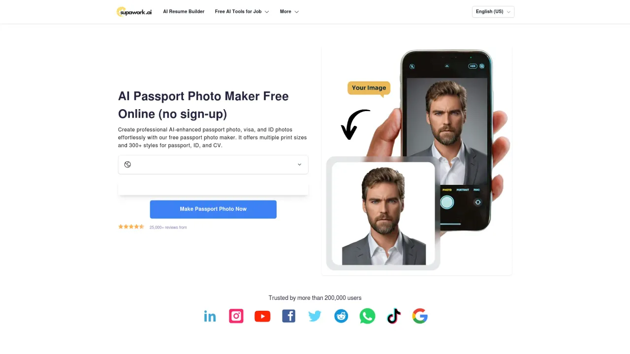 AI Passport Size Photo Maker Free Online | Supawork AI (No sign-up)
