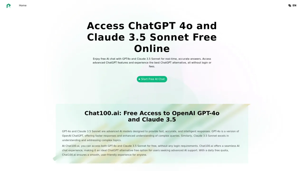 Chat100.ai: Free ChatGPT 4o and Claude 3.5 Sonnet