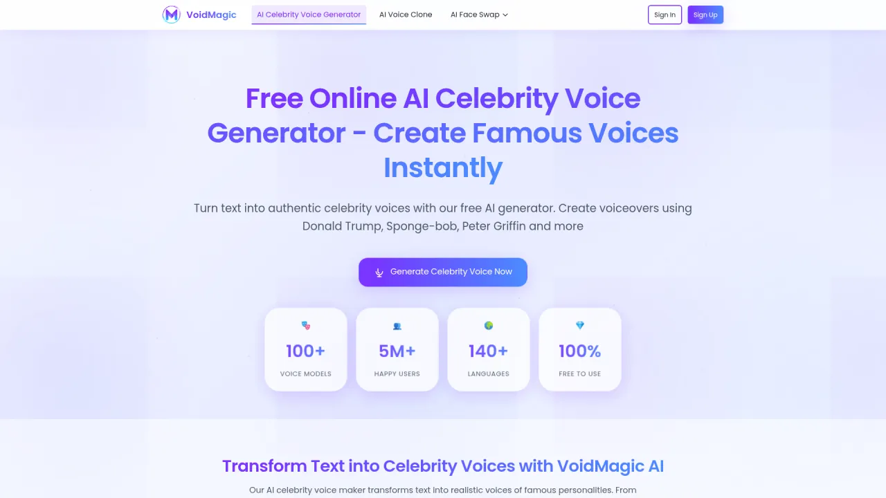Free AI Celebrity Voice Generator Online | Void Magic AI