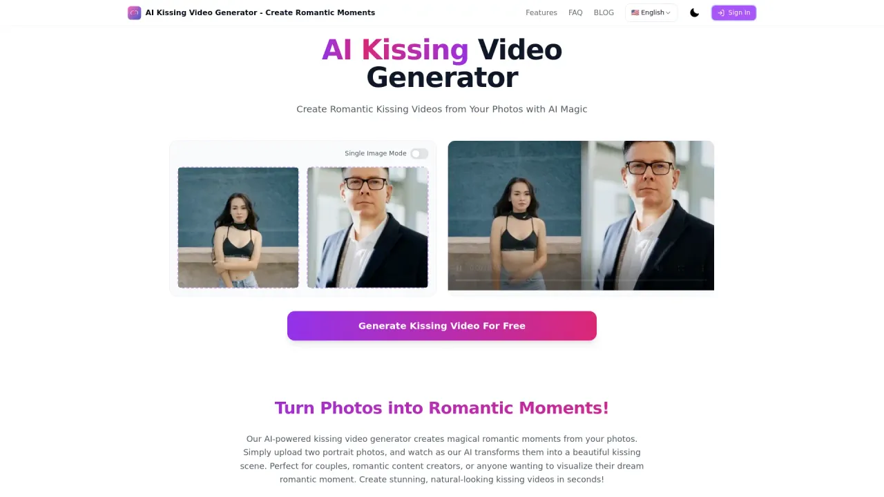 Free AI kissing video generator