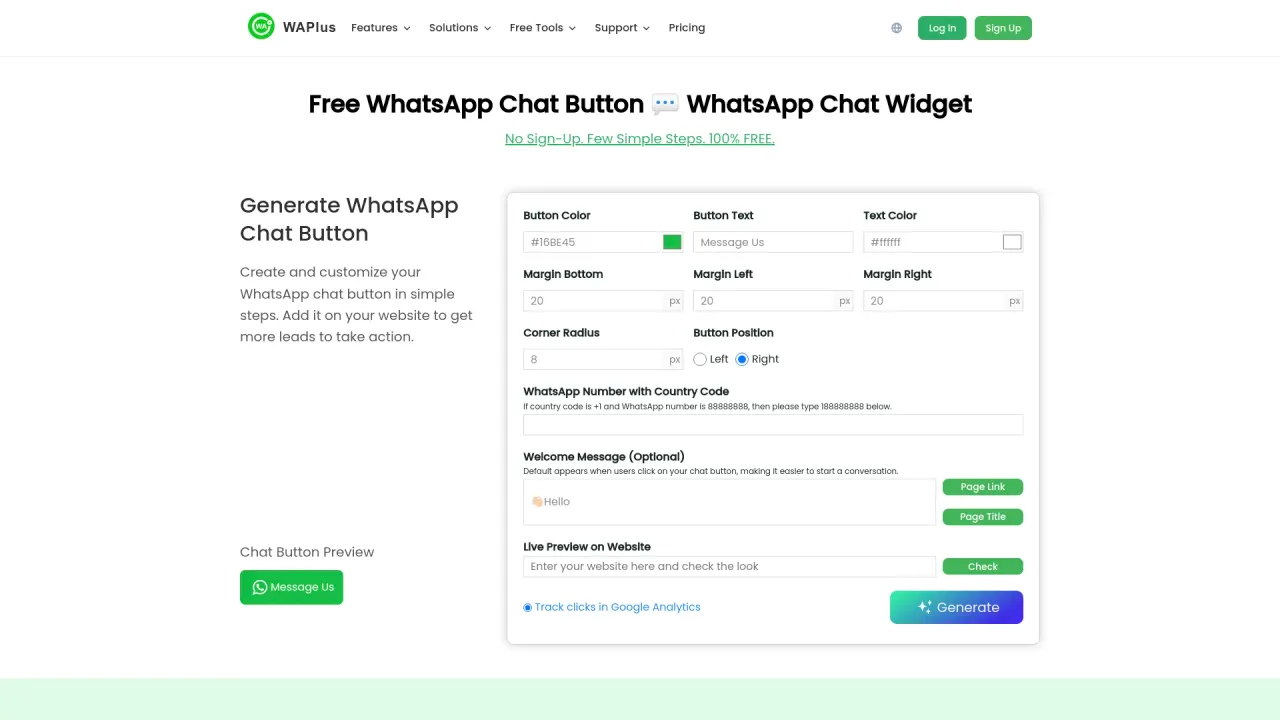 Free WhatsApp Chat Button Generator - WhatsApp Widget