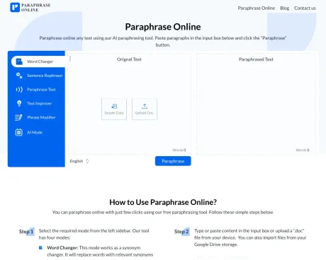 Paraphrase Online screenshot
