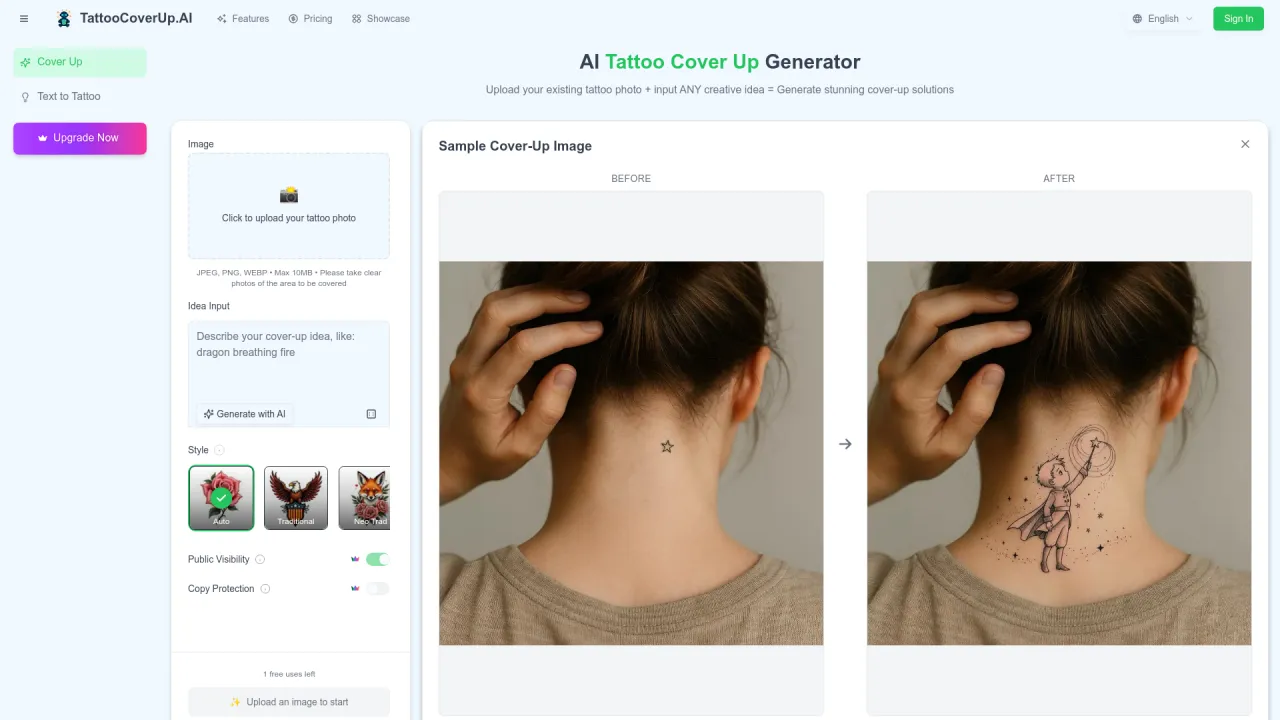 TattooCoverUp.AI - Revolutionary AI tattoo cover-up generator