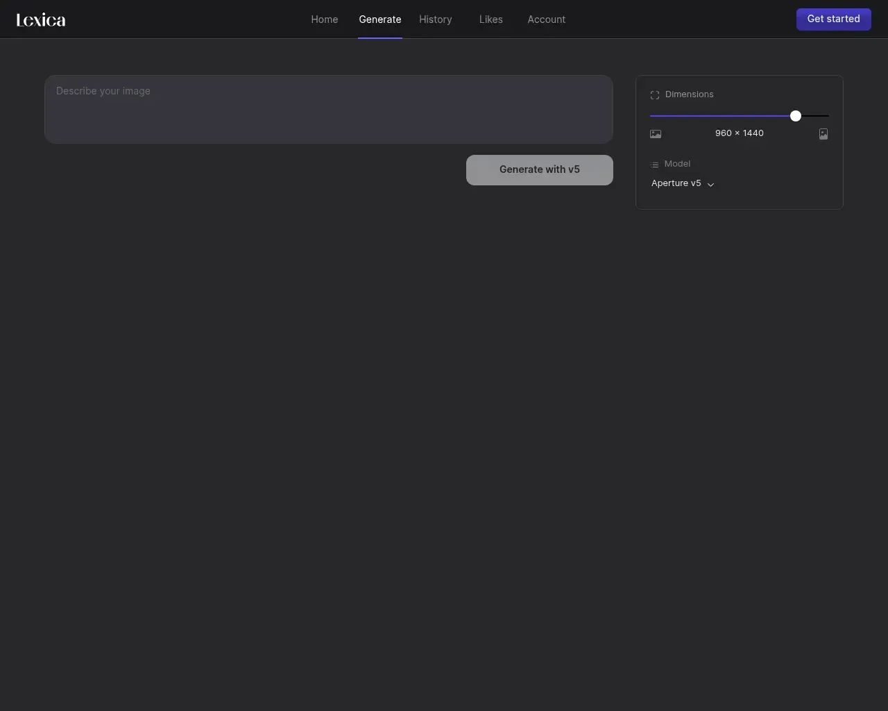 Lexica Aperture generate screen with prompt box and model selector