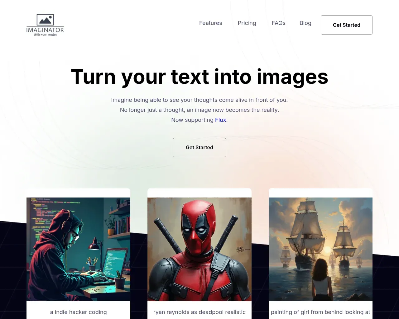 Imaginator homepage showing its sample image gallery