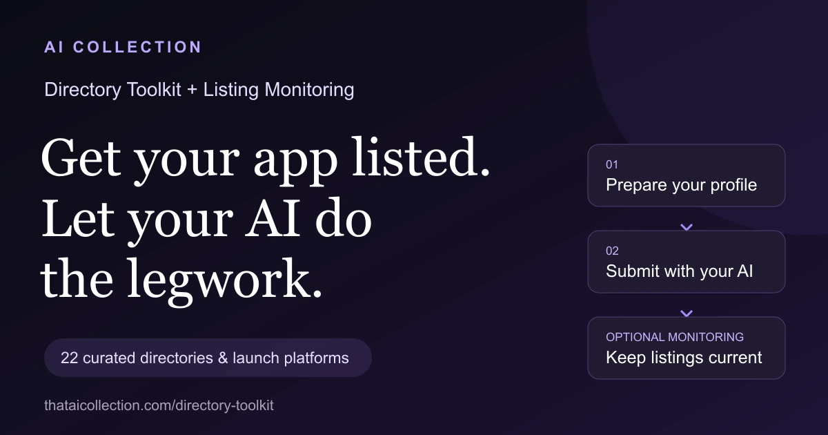 AI Collection Directory Toolkit: prepara tu perfil, envía con tu IA y monitoriza tus listados opcionalmente