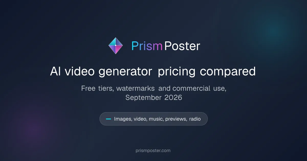 Comparaison des tarifs des générateurs vidéo IA (septembre 2026) : niveaux gratuits, filigranes, usage commercial thumbnail