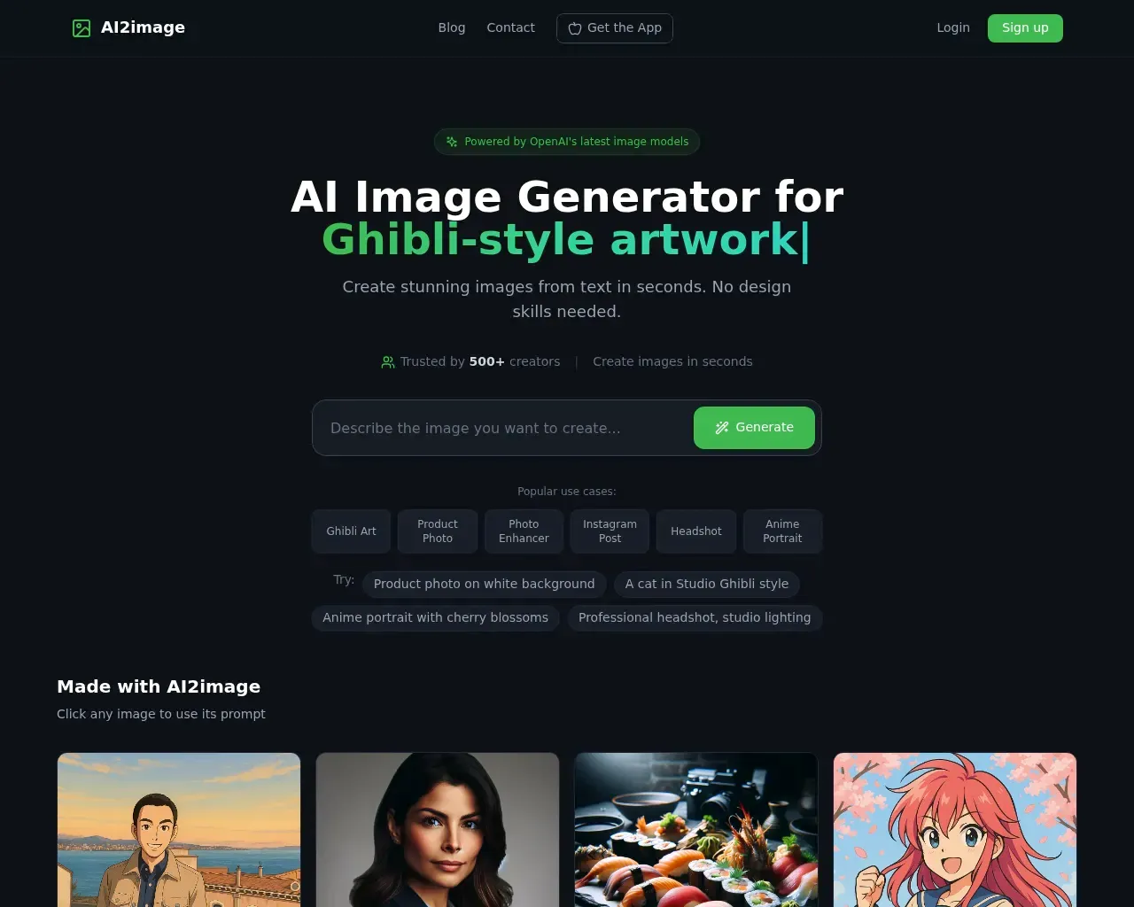 AI2image free image generator homepage